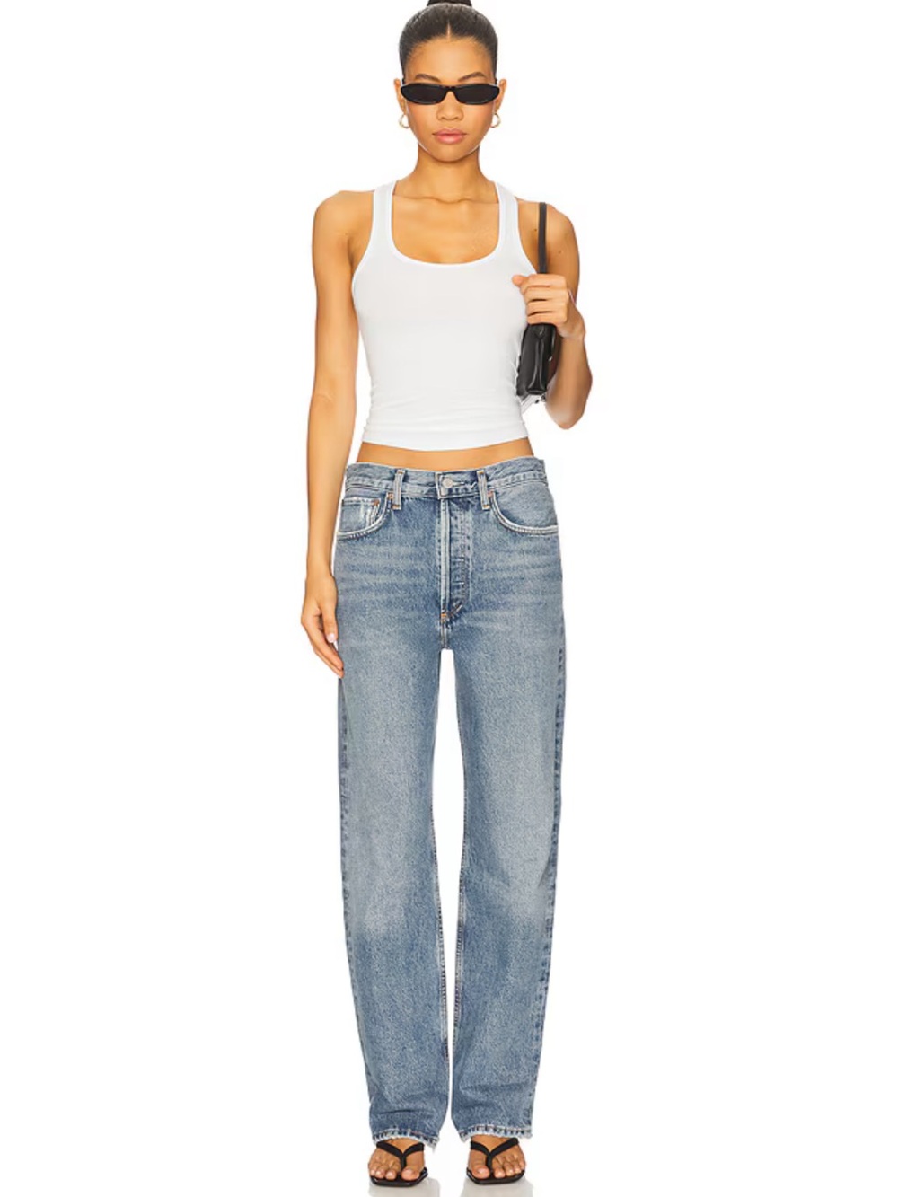 Agolde Fran Low Slung Easy Straight Jeans in Invention Blue Size 24